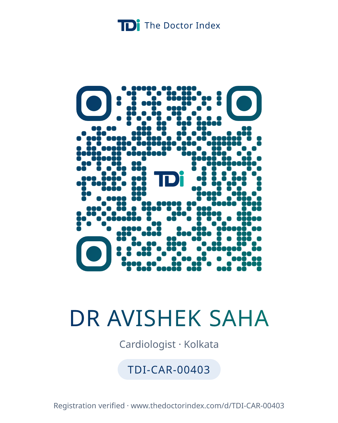 QR card for Dr Avishek Saha, TDI-CAR-00403