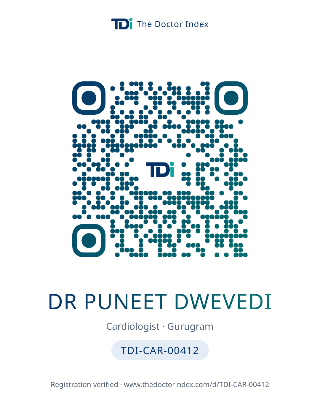 QR card for Dr Puneet Dwevedi, TDI-CAR-00412