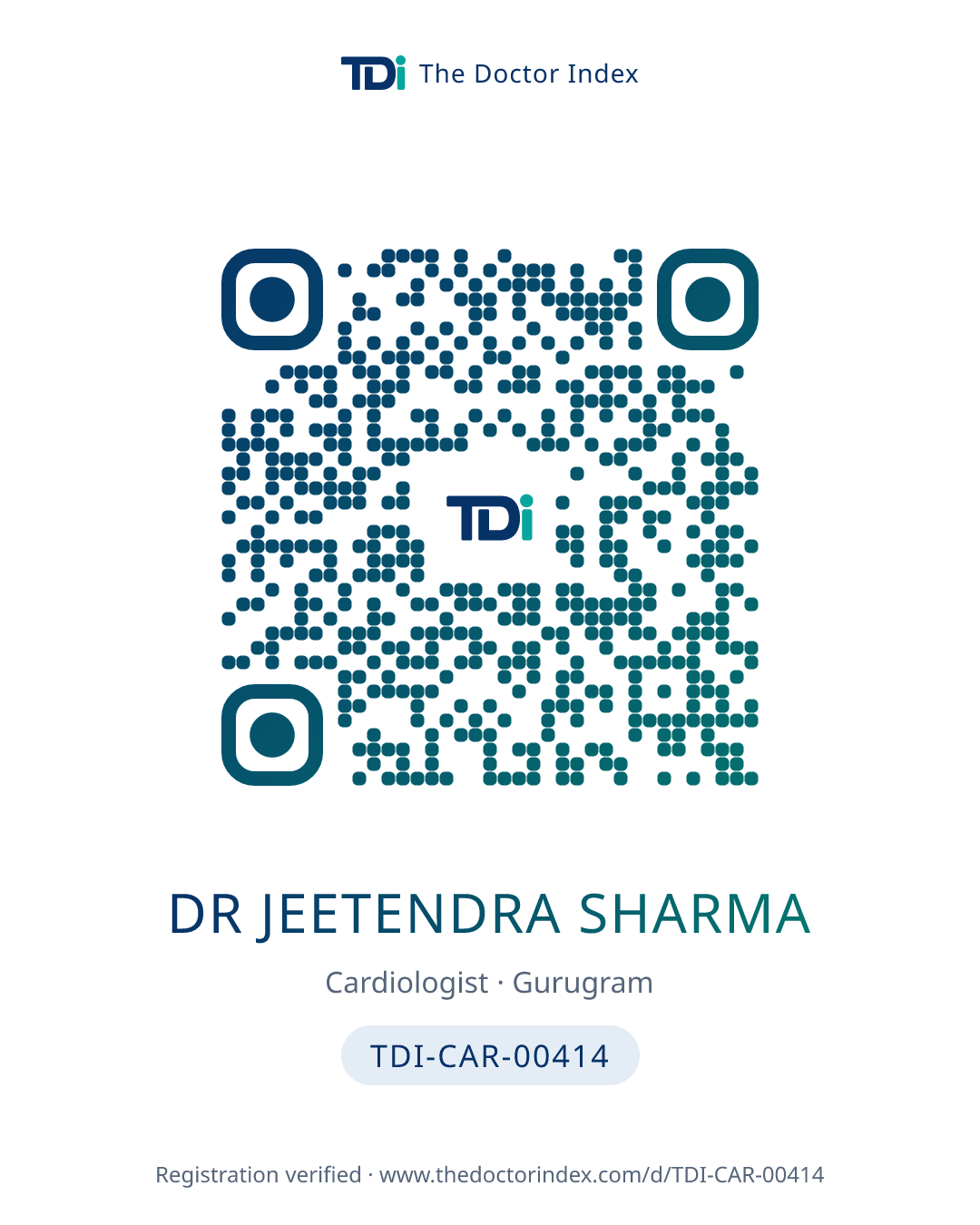 QR card for Dr Jeetendra Sharma, TDI-CAR-00414