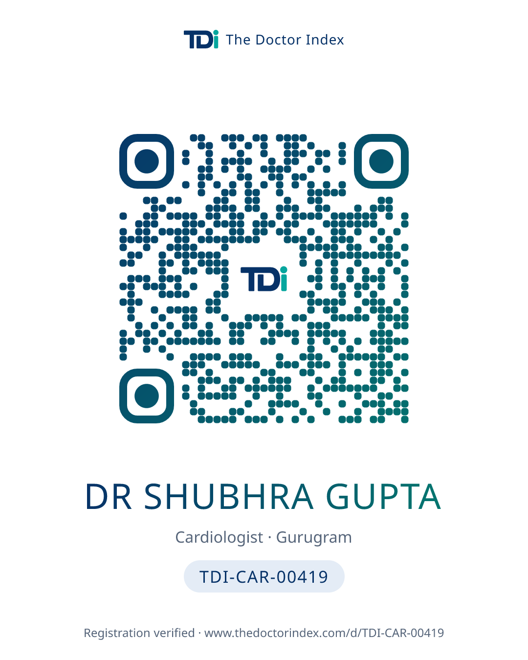 QR card for Dr Shubhra Gupta, TDI-CAR-00419