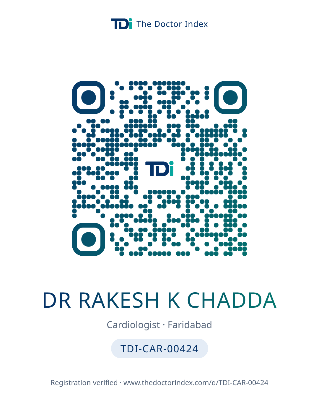 QR card for Dr Rakesh K Chadda, TDI-CAR-00424