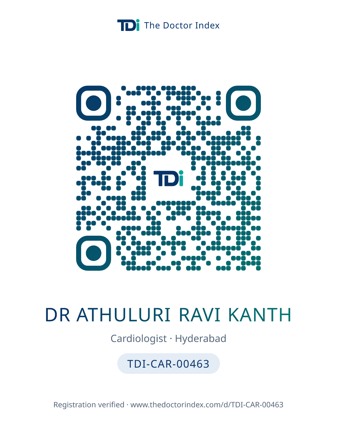 QR card for Dr Athuluri Ravi Kanth, TDI-CAR-00463