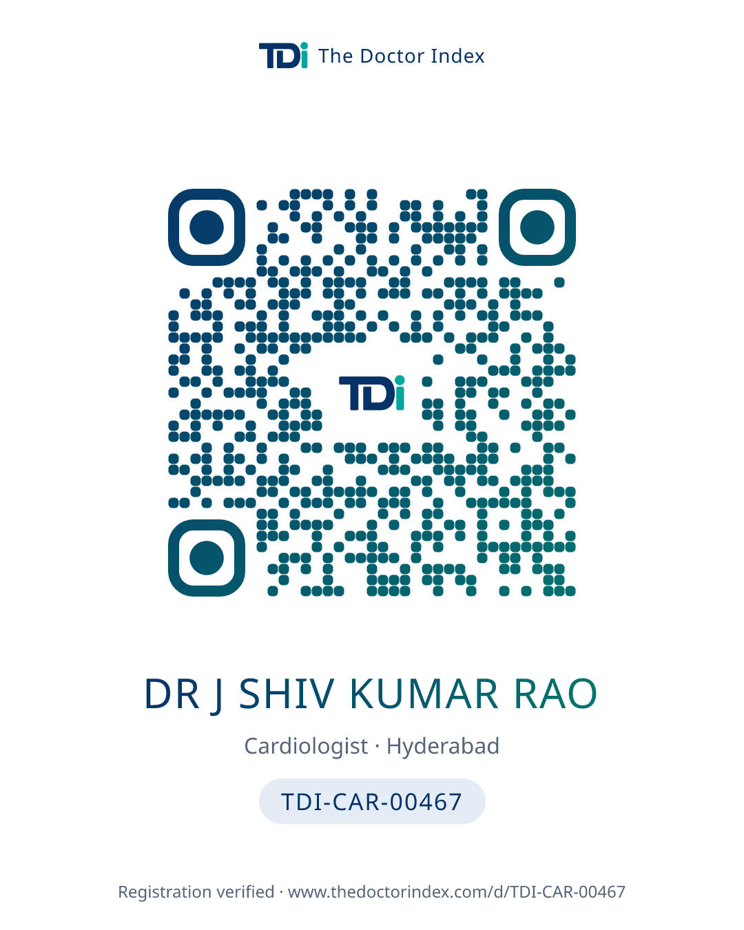 QR card for Dr J Shiv Kumar Rao, TDI-CAR-00467