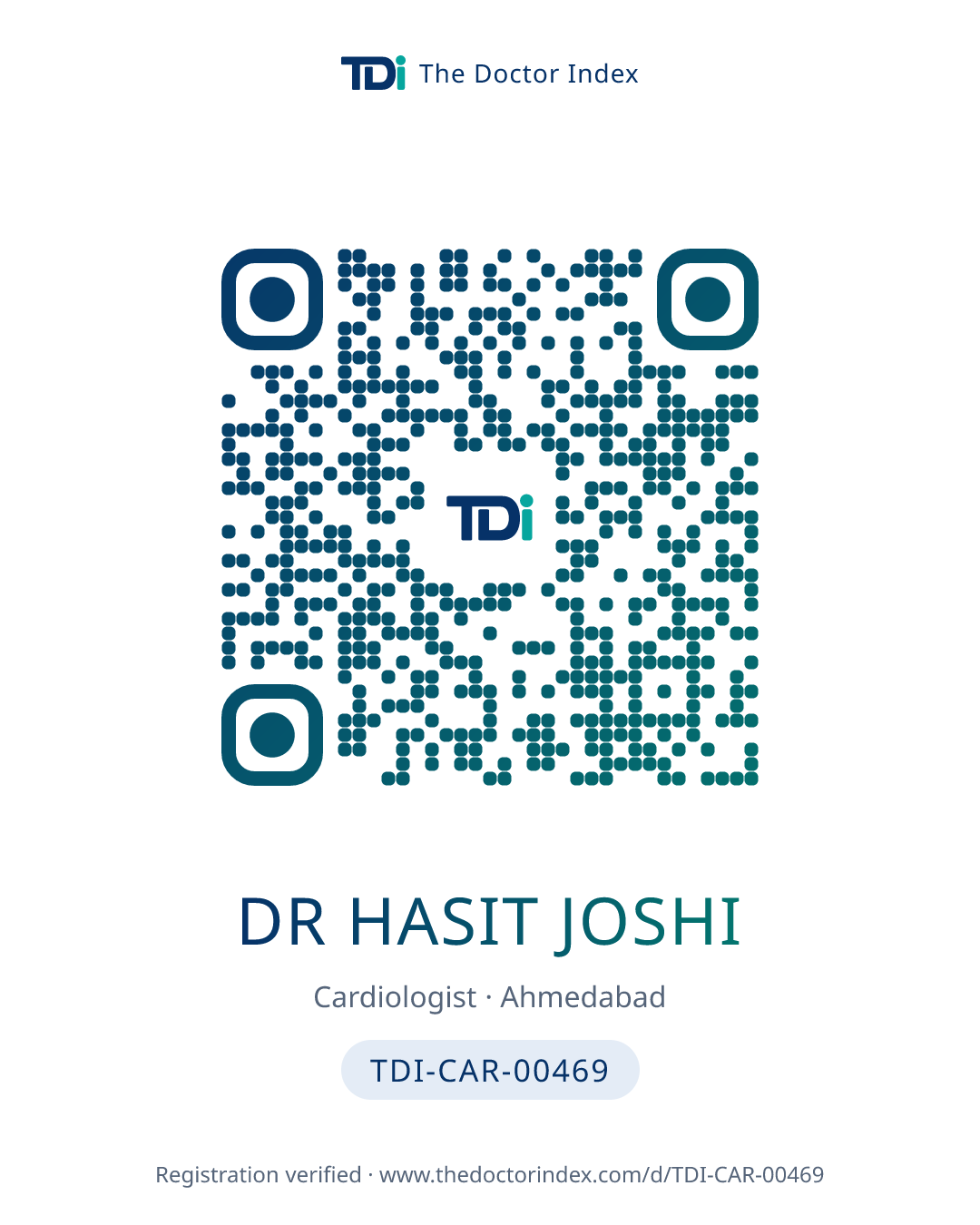 QR card for Dr Hasit Joshi, TDI-CAR-00469