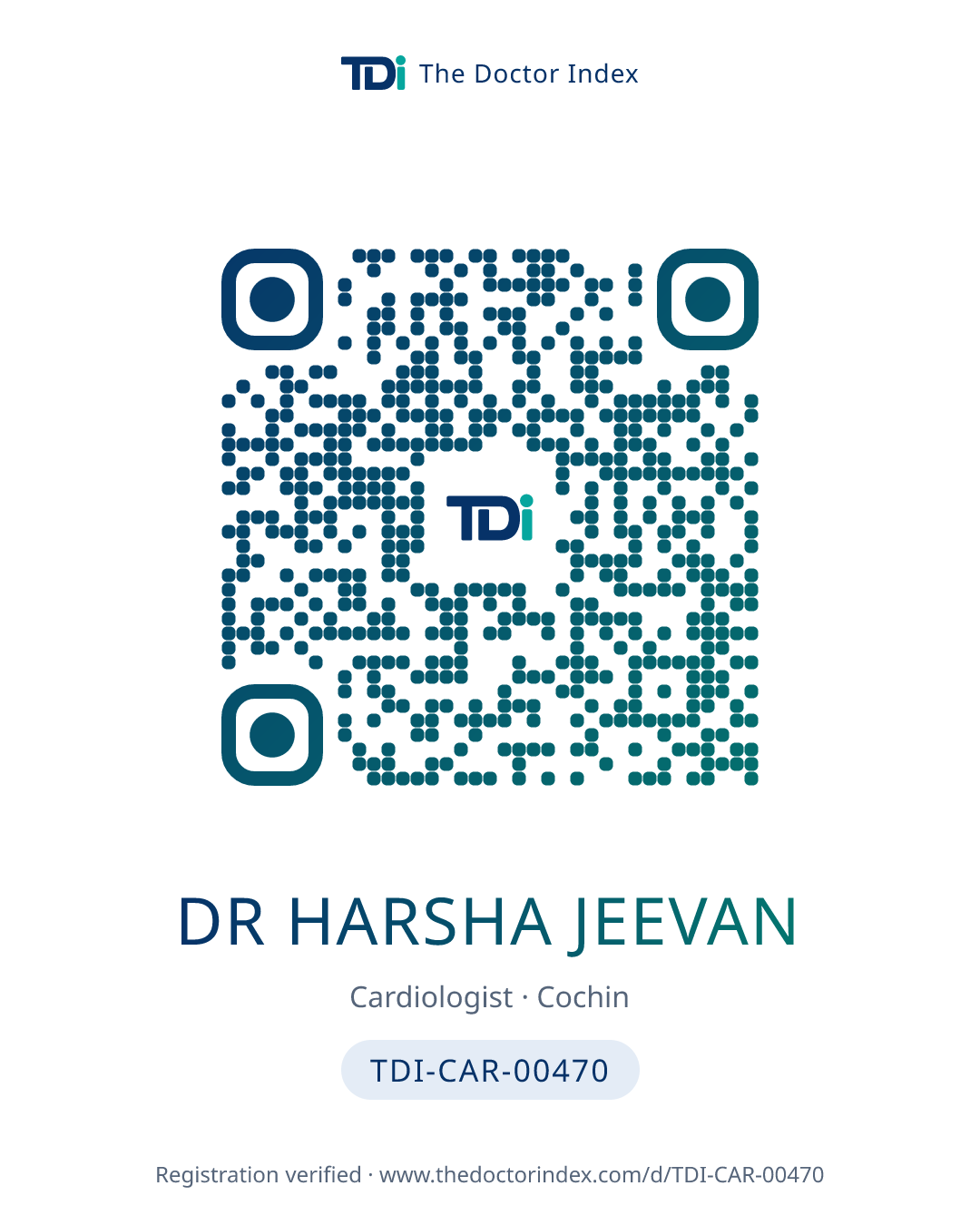 QR card for Dr Harsha Jeevan, TDI-CAR-00470