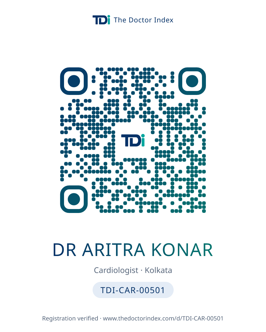 QR card for Dr Aritra Konar, TDI-CAR-00501