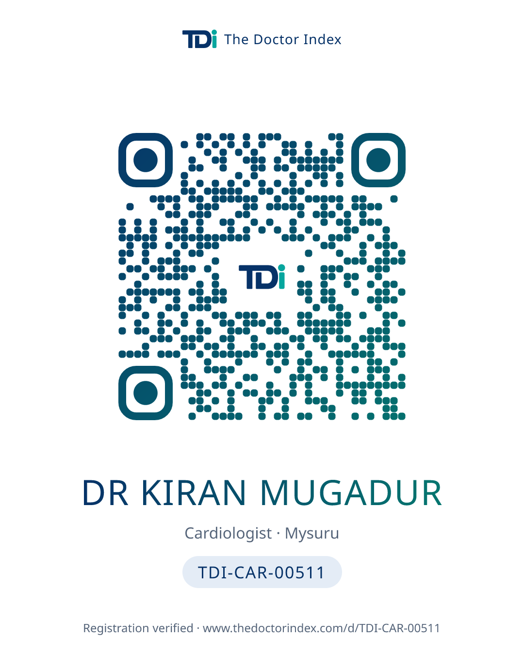 QR card for Dr Kiran Mugadur, TDI-CAR-00511