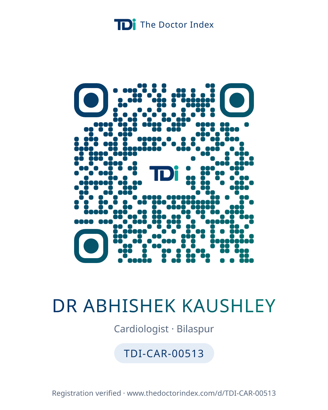 QR card for Dr Abhishek Kaushley, TDI-CAR-00513