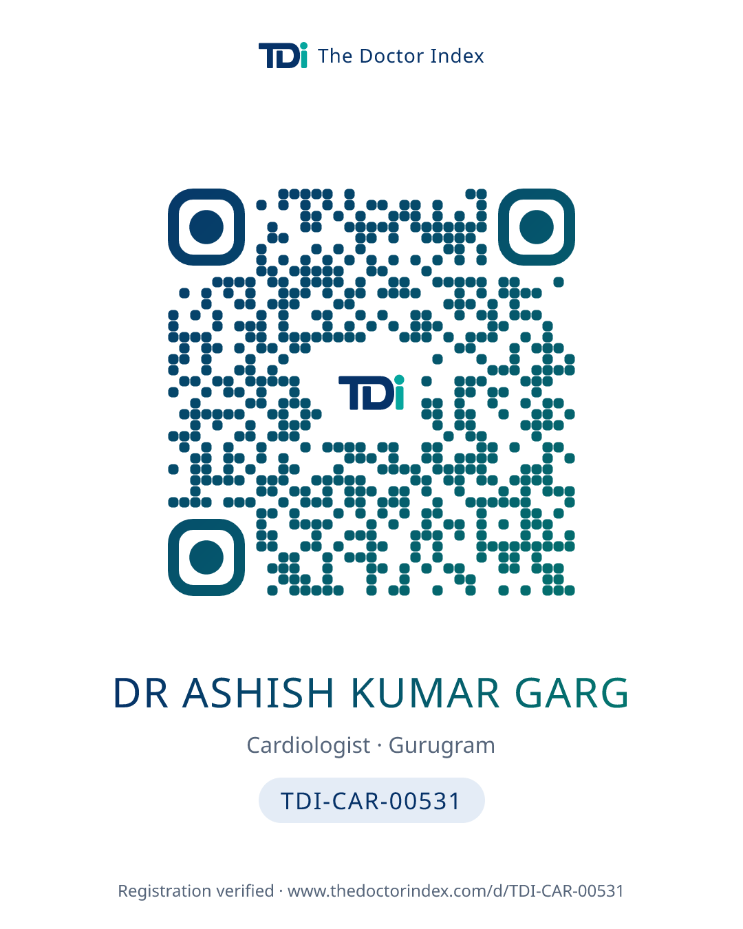 QR card for Dr Ashish Kumar Garg, TDI-CAR-00531