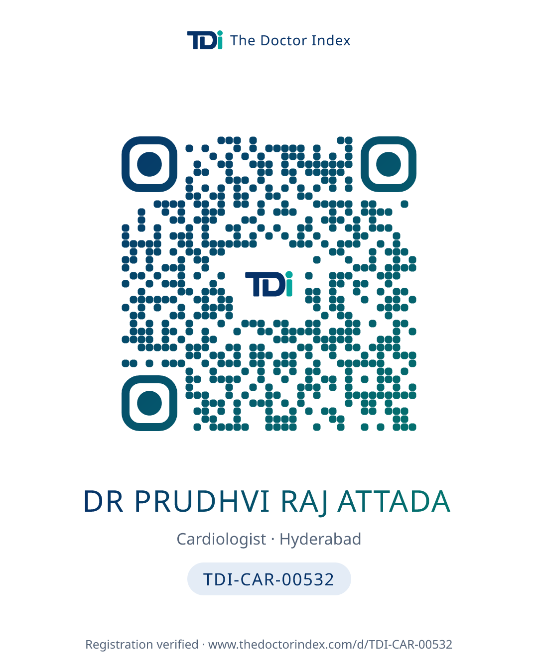 QR card for Dr Prudhvi Raj Attada, TDI-CAR-00532