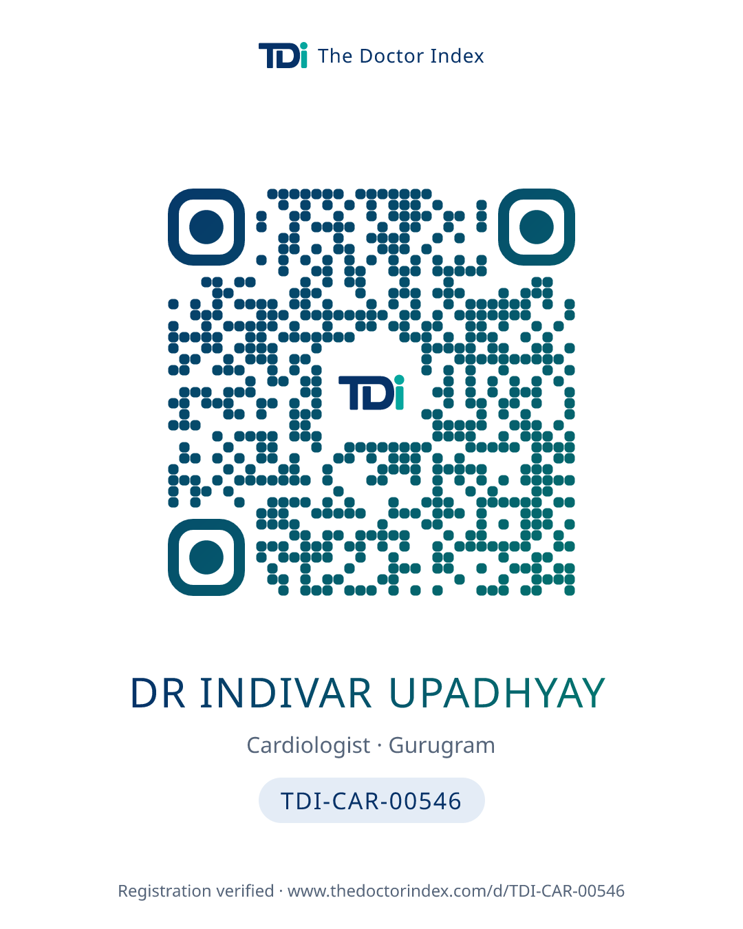 QR card for Dr Indivar Upadhyay, TDI-CAR-00546