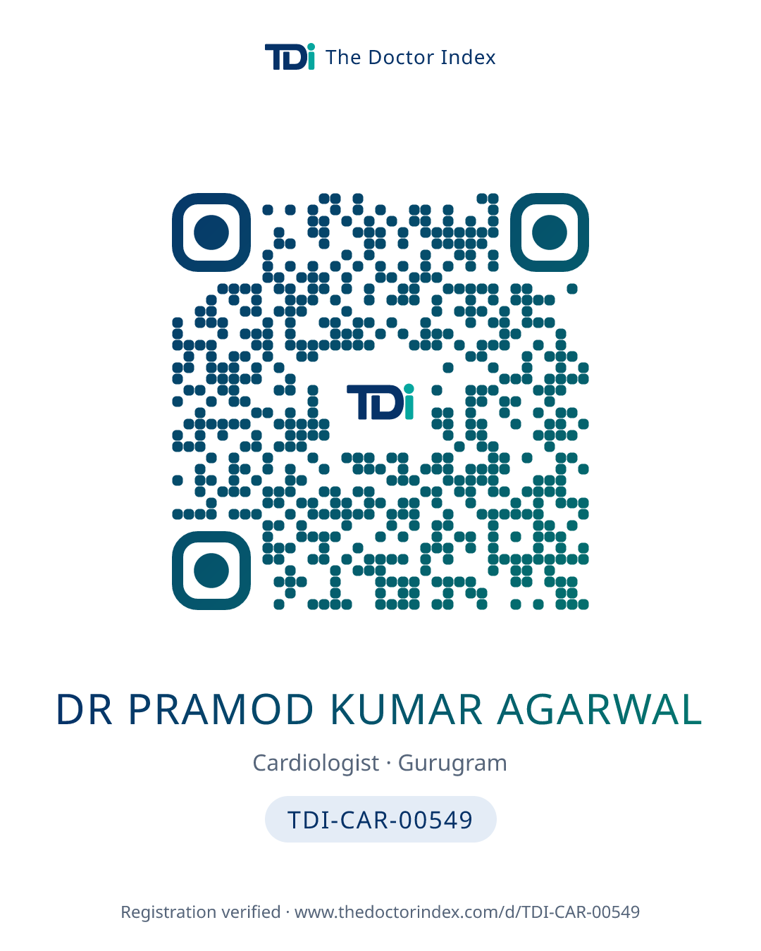 QR card for Dr Pramod Kumar Agarwal, TDI-CAR-00549