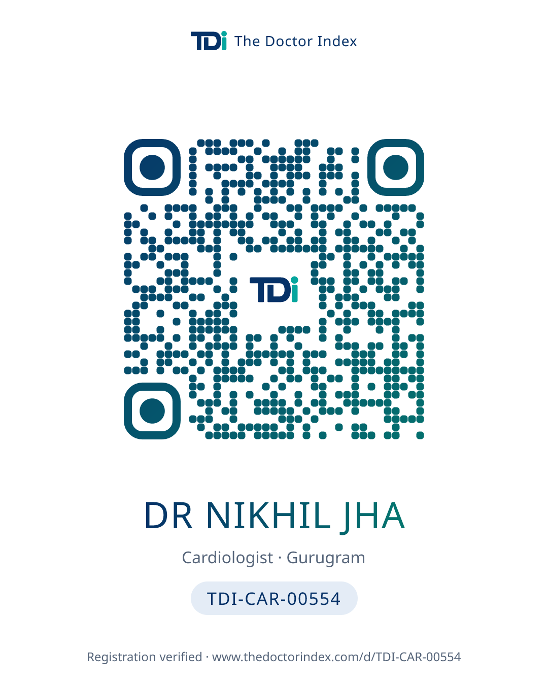 QR card for Dr Nikhil Jha, TDI-CAR-00554
