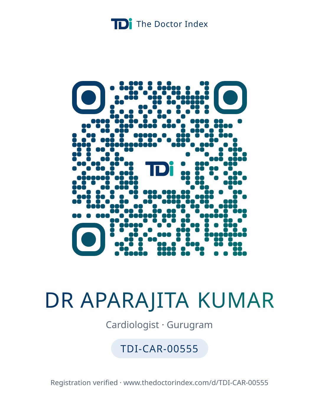 QR card for Dr Aparajita Kumar, TDI-CAR-00555