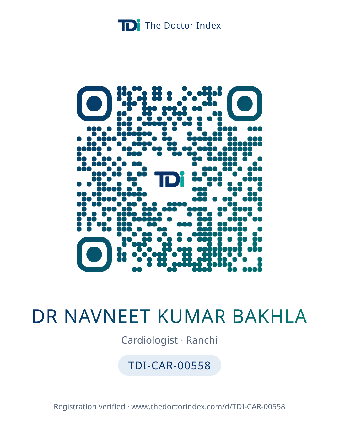 QR card for Dr Navneet Kumar Bakhla, TDI-CAR-00558
