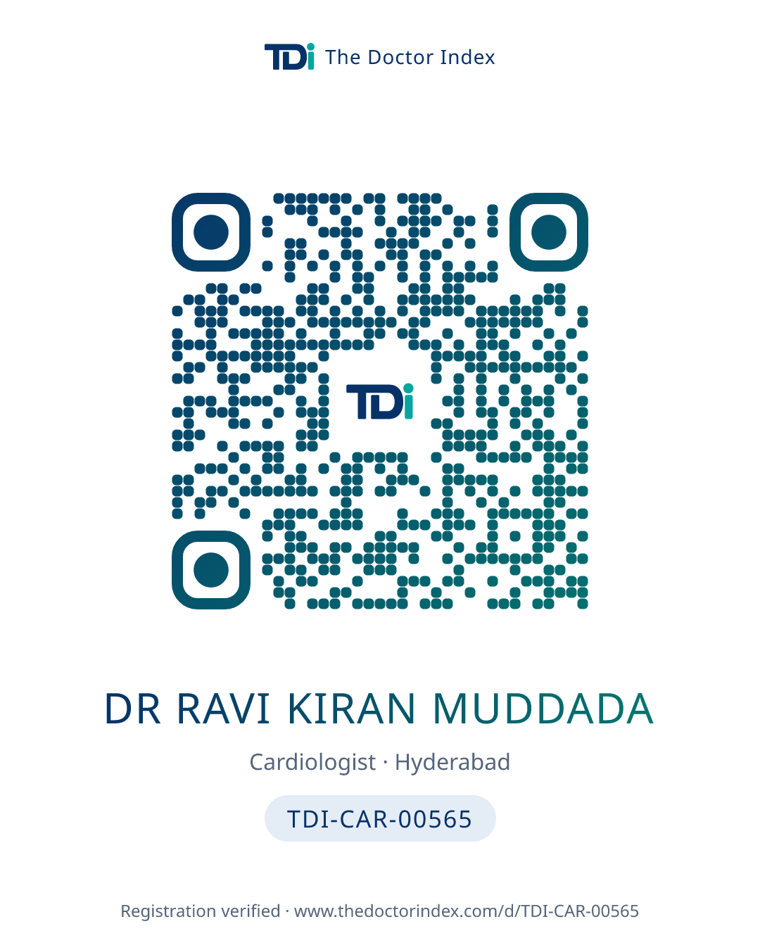 QR card for Dr Ravi Kiran Muddada, TDI-CAR-00565