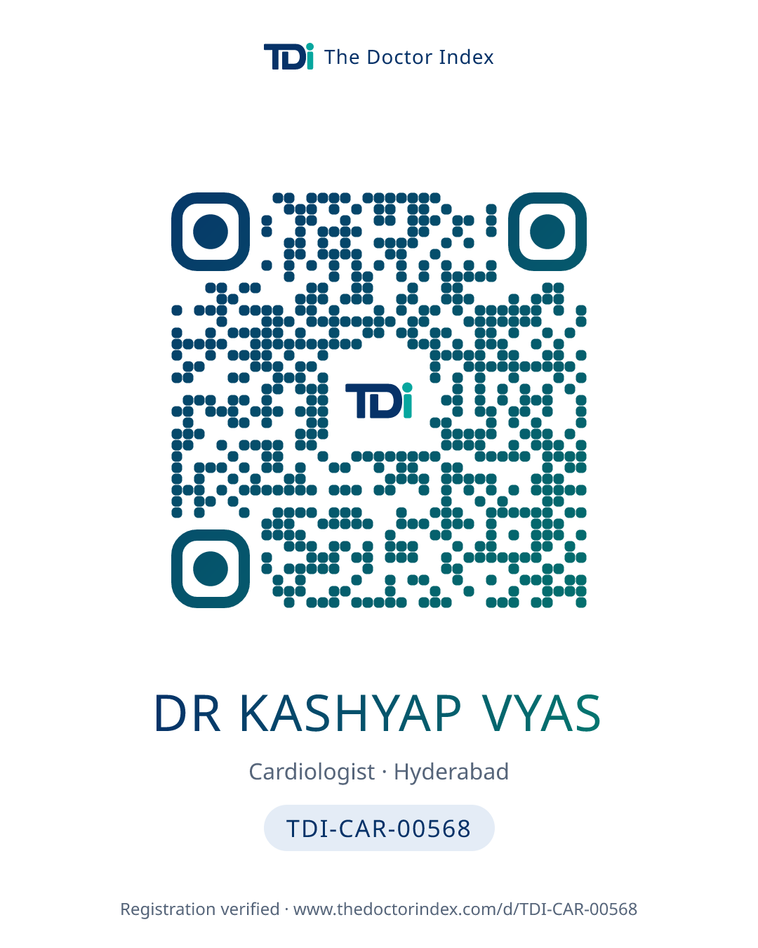 QR card for Dr Kashyap Vyas, TDI-CAR-00568