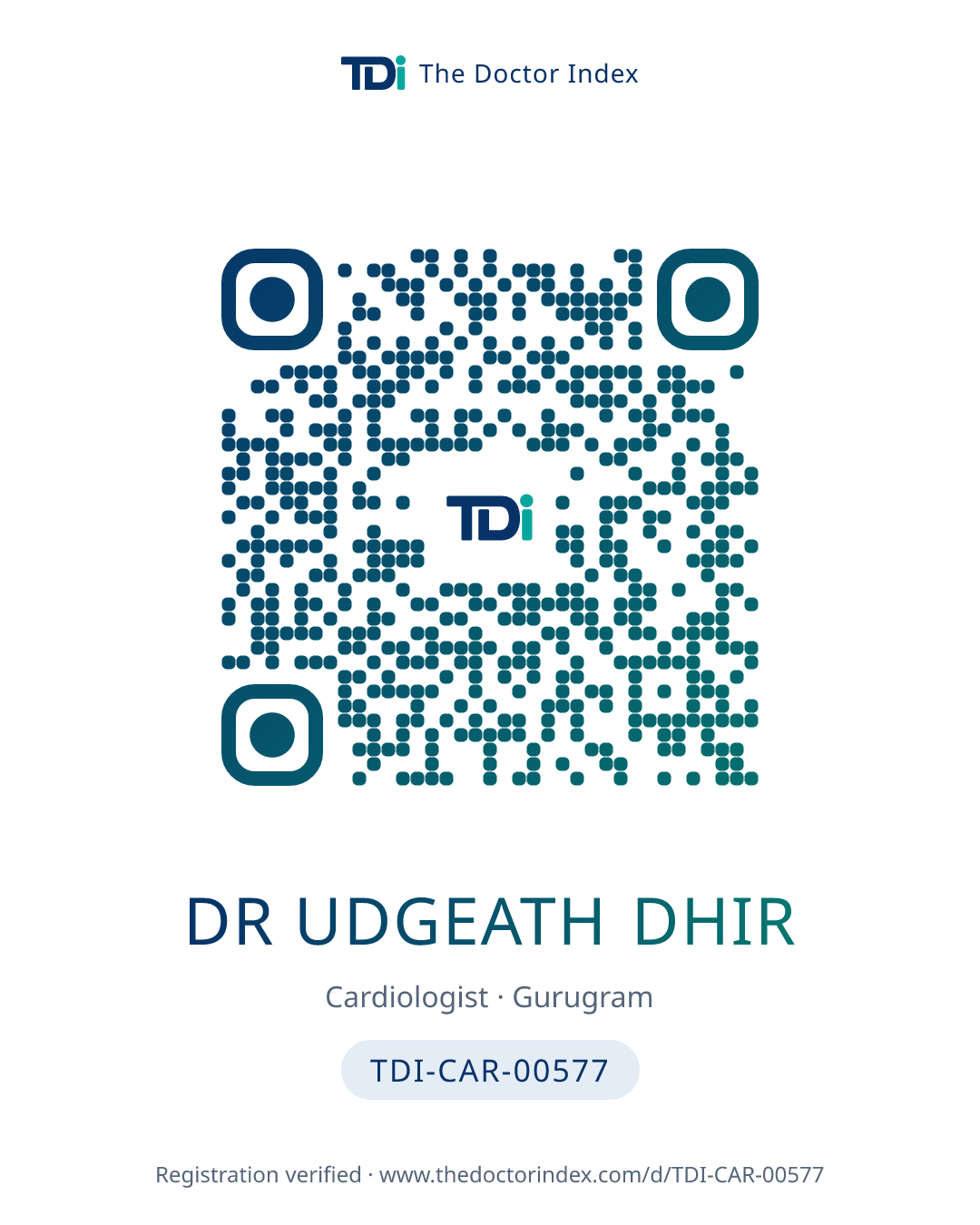 QR card for Dr Udgeath Dhir, TDI-CAR-00577