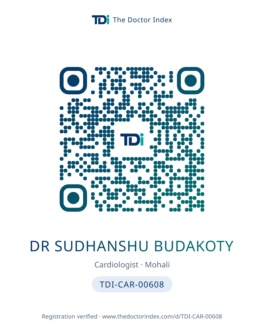 QR card for Dr Sudhanshu Budakoty, TDI-CAR-00608