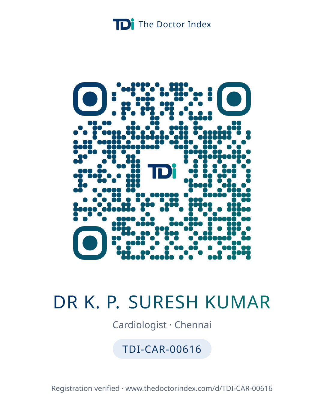 QR card for Dr K. P. Suresh Kumar, TDI-CAR-00616