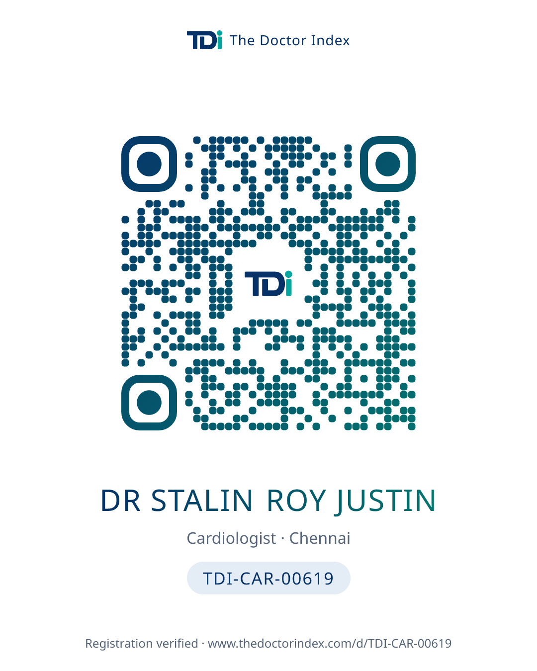 QR card for Dr Stalin Roy Justin, TDI-CAR-00619
