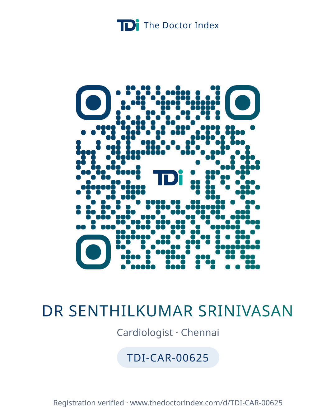 QR card for Dr Senthilkumar Srinivasan, TDI-CAR-00625