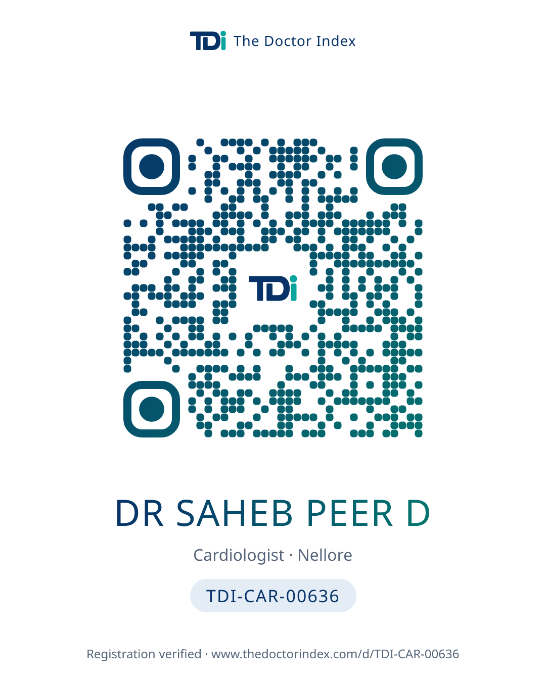 QR card for Dr Saheb Peer D, TDI-CAR-00636