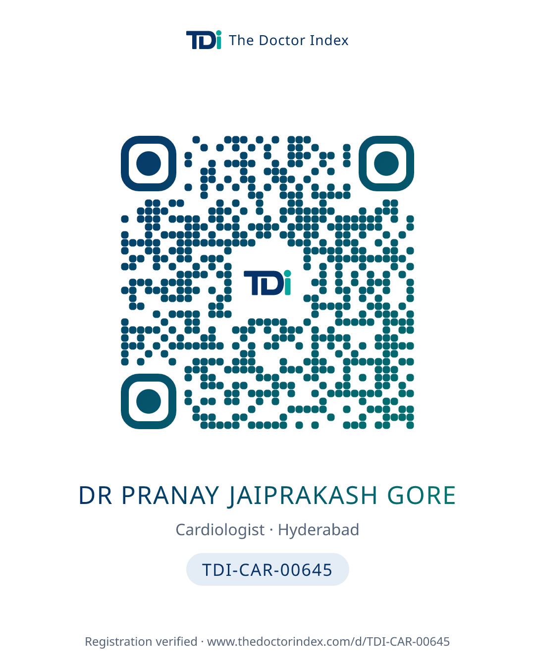 QR card for Dr Pranay Jaiprakash Gore, TDI-CAR-00645