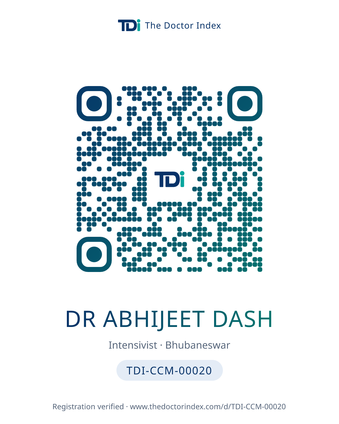 QR card for Dr Abhijeet Dash, TDI-CCM-00020