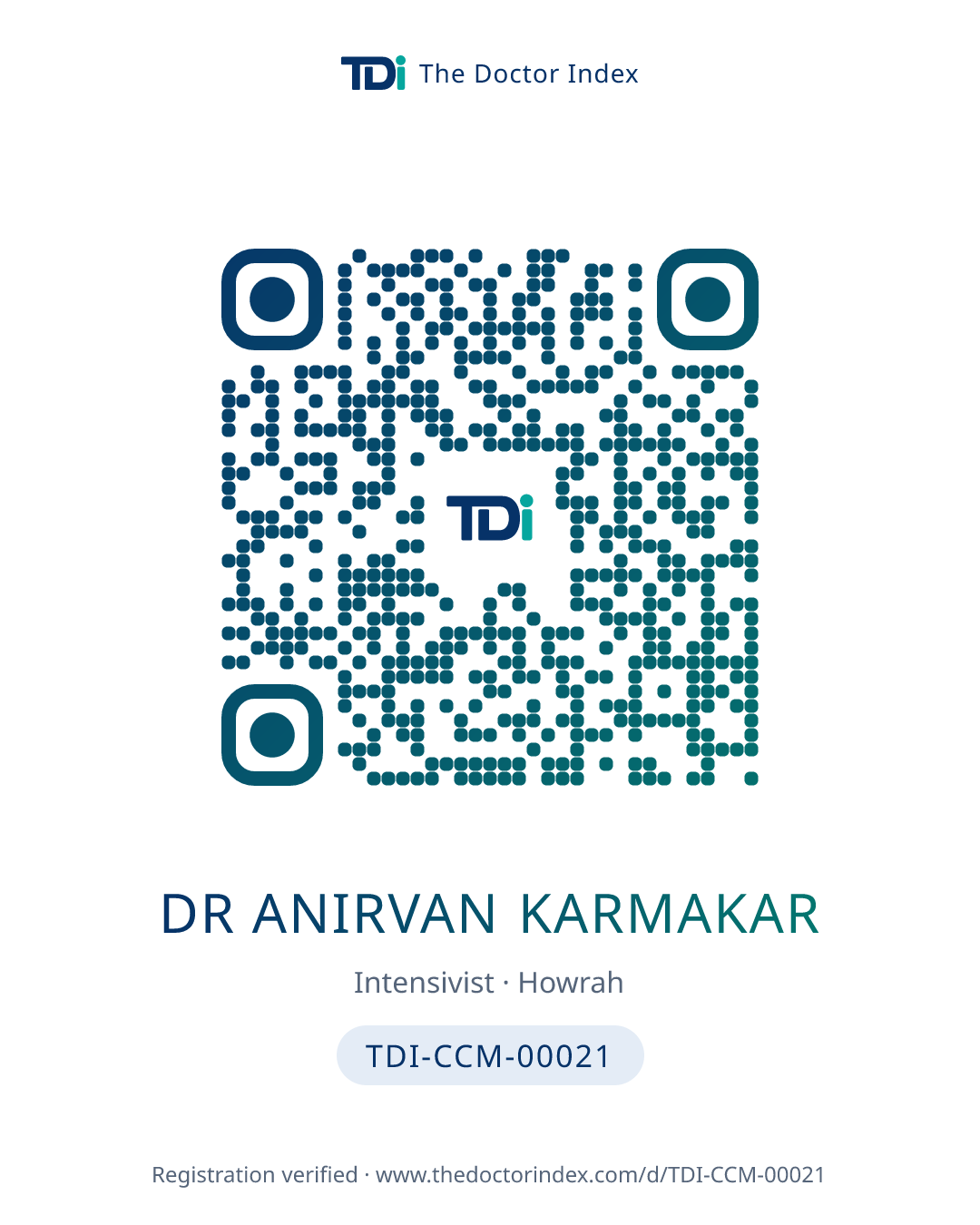 QR card for Dr Anirvan Karmakar, TDI-CCM-00021