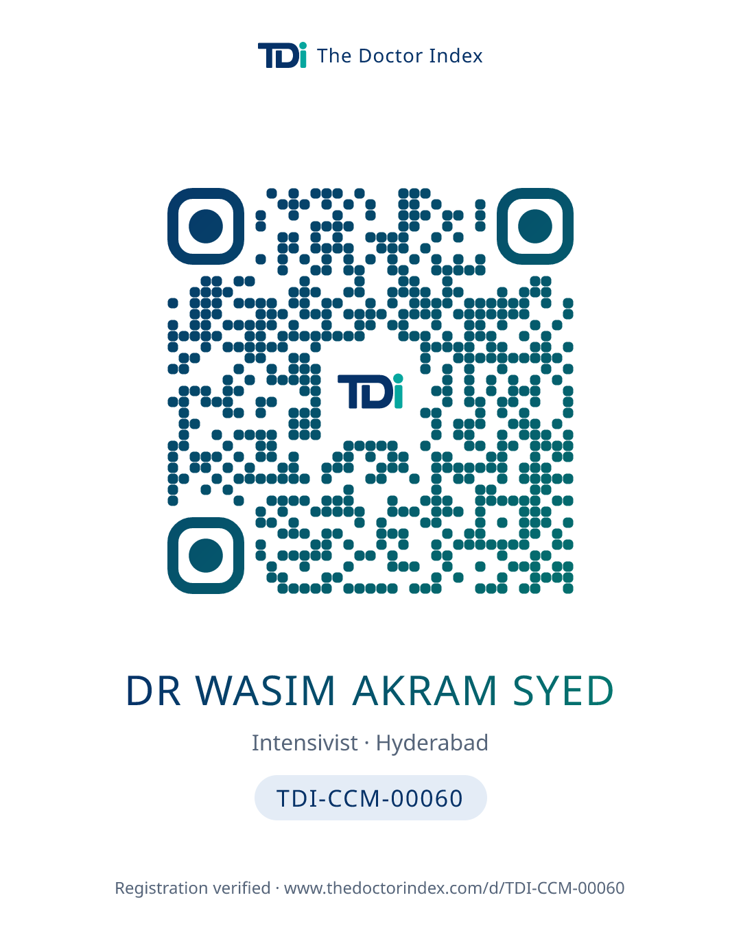 QR card for Dr Wasim Akram Syed, TDI-CCM-00060