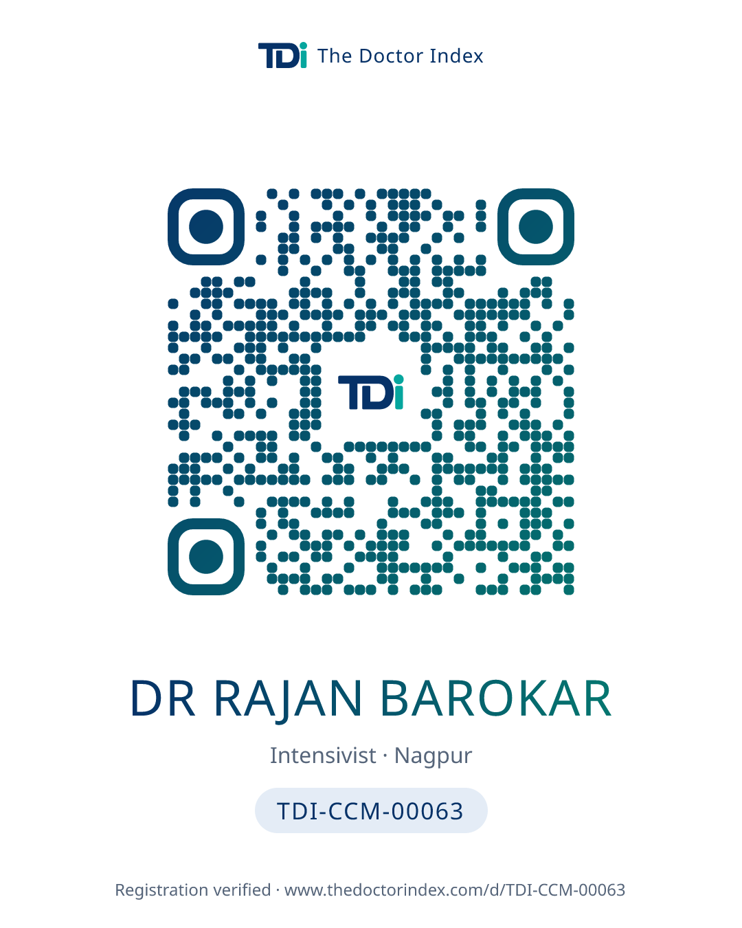 QR card for Dr Rajan Barokar, TDI-CCM-00063
