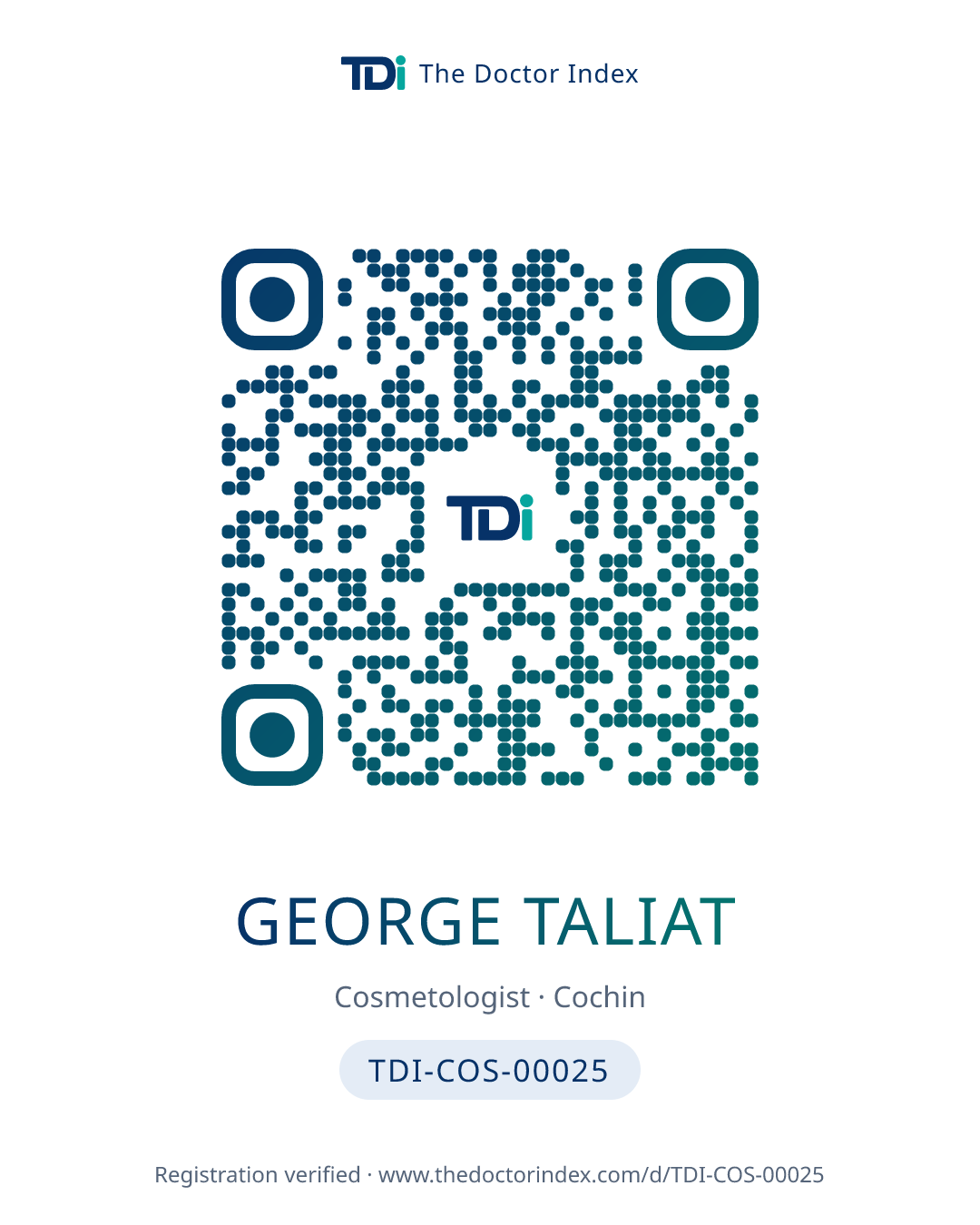 QR card for George Taliat, TDI-COS-00025