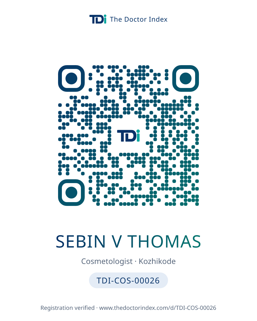 QR card for Sebin V Thomas, TDI-COS-00026