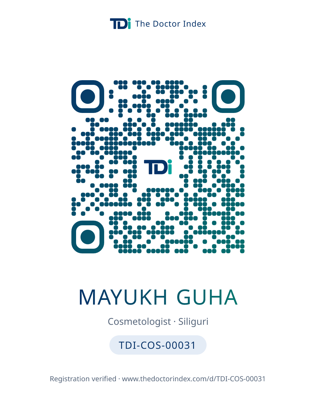 QR card for Mayukh Guha, TDI-COS-00031