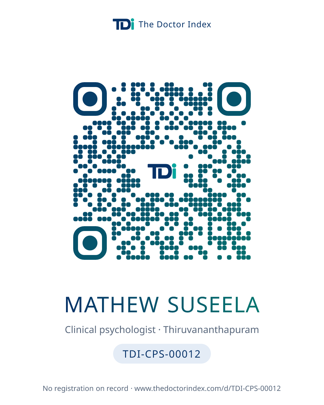QR card for Mathew Suseela, TDI-CPS-00012