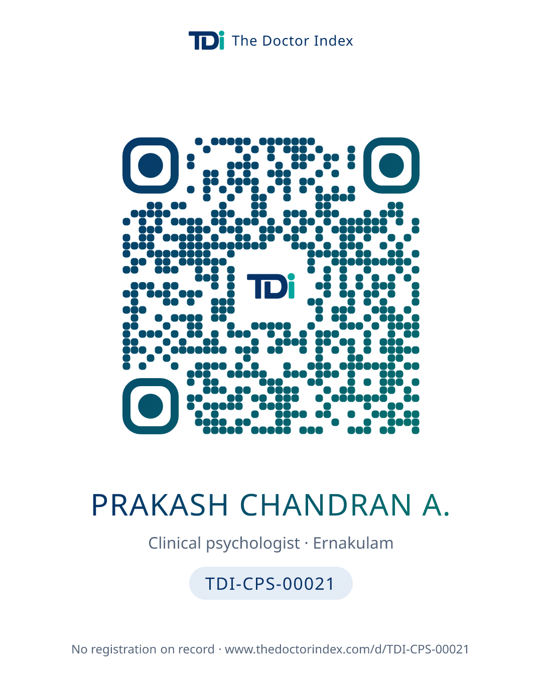 QR card for Prakash Chandran A., TDI-CPS-00021