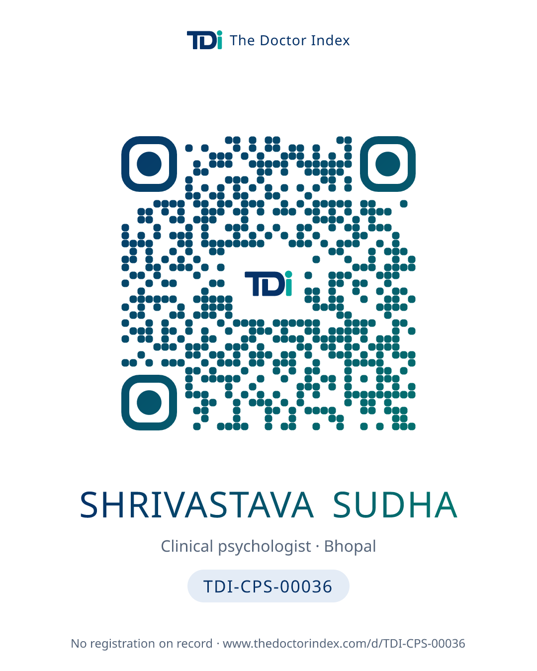 QR card for Shrivastava Sudha, TDI-CPS-00036