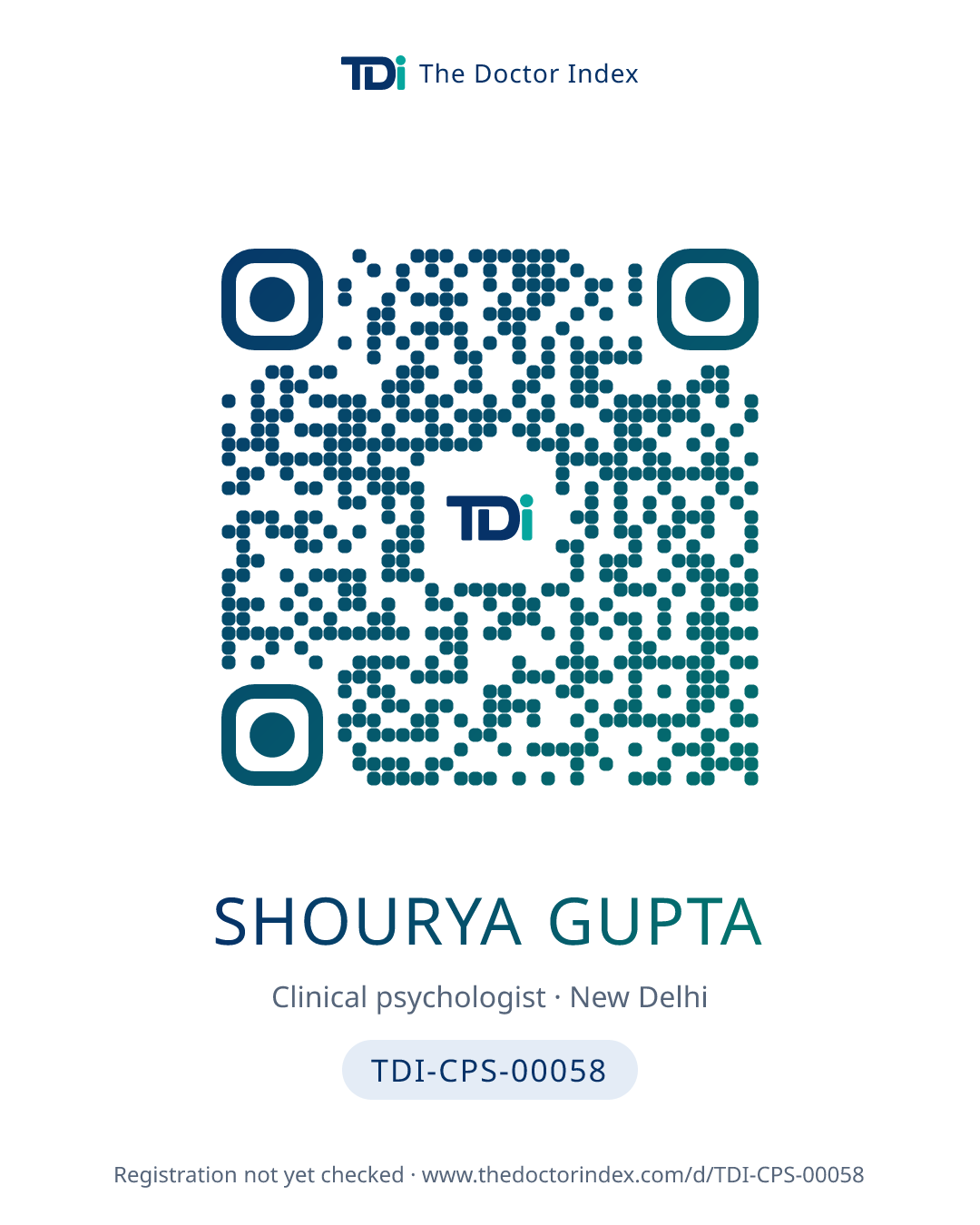 QR card for Shourya Gupta, TDI-CPS-00058