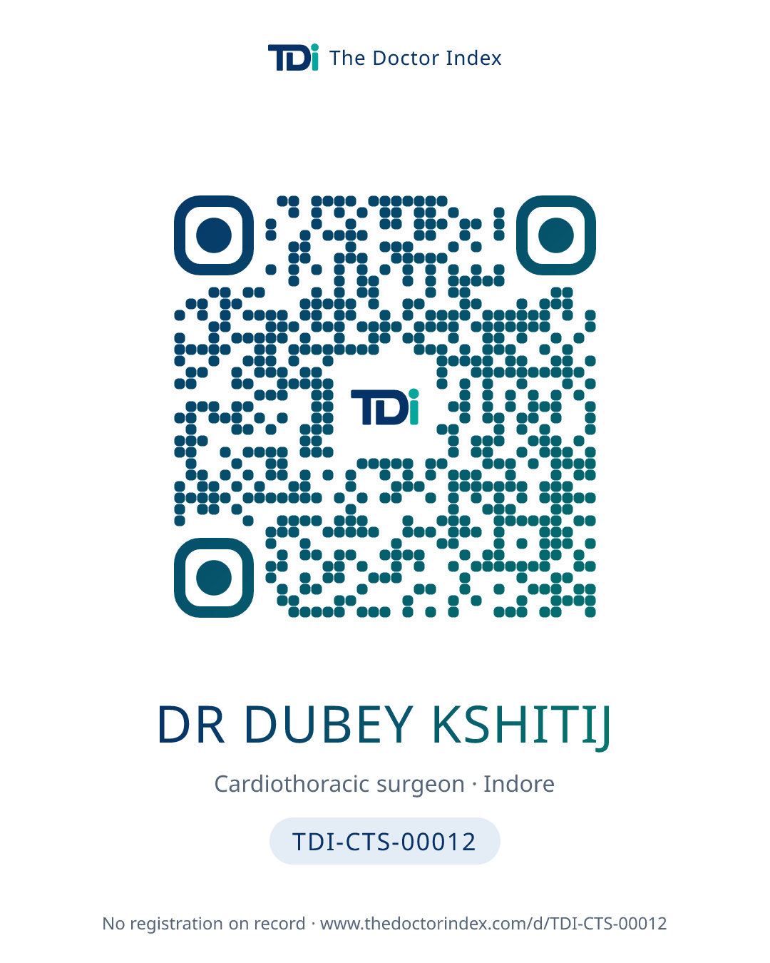 QR card for Dr Dubey Kshitij, TDI-CTS-00012