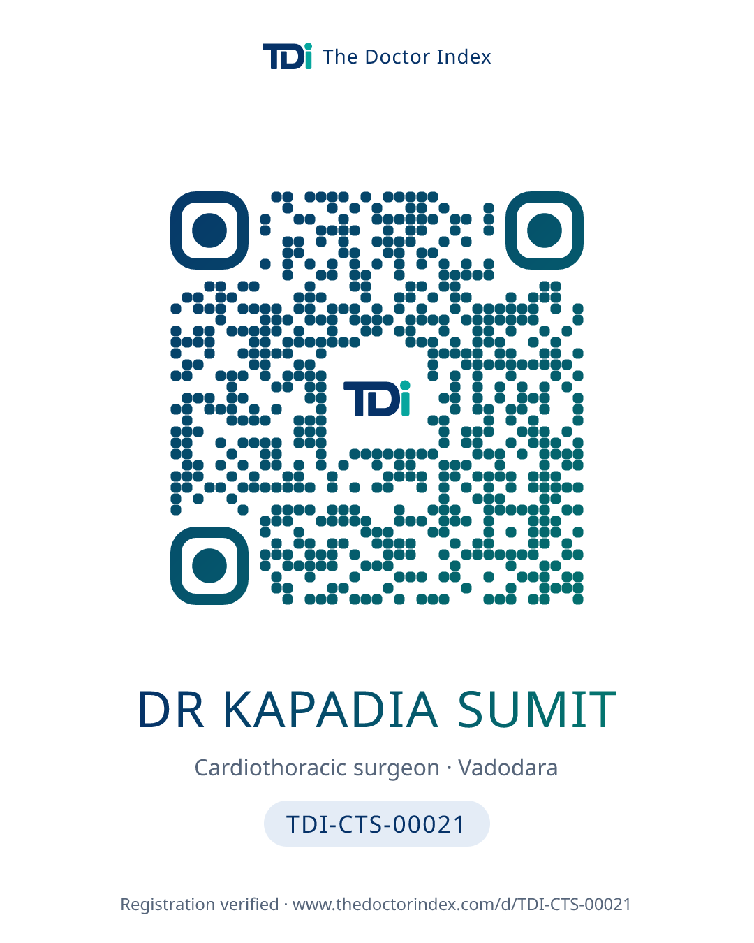 QR card for Dr Kapadia Sumit, TDI-CTS-00021