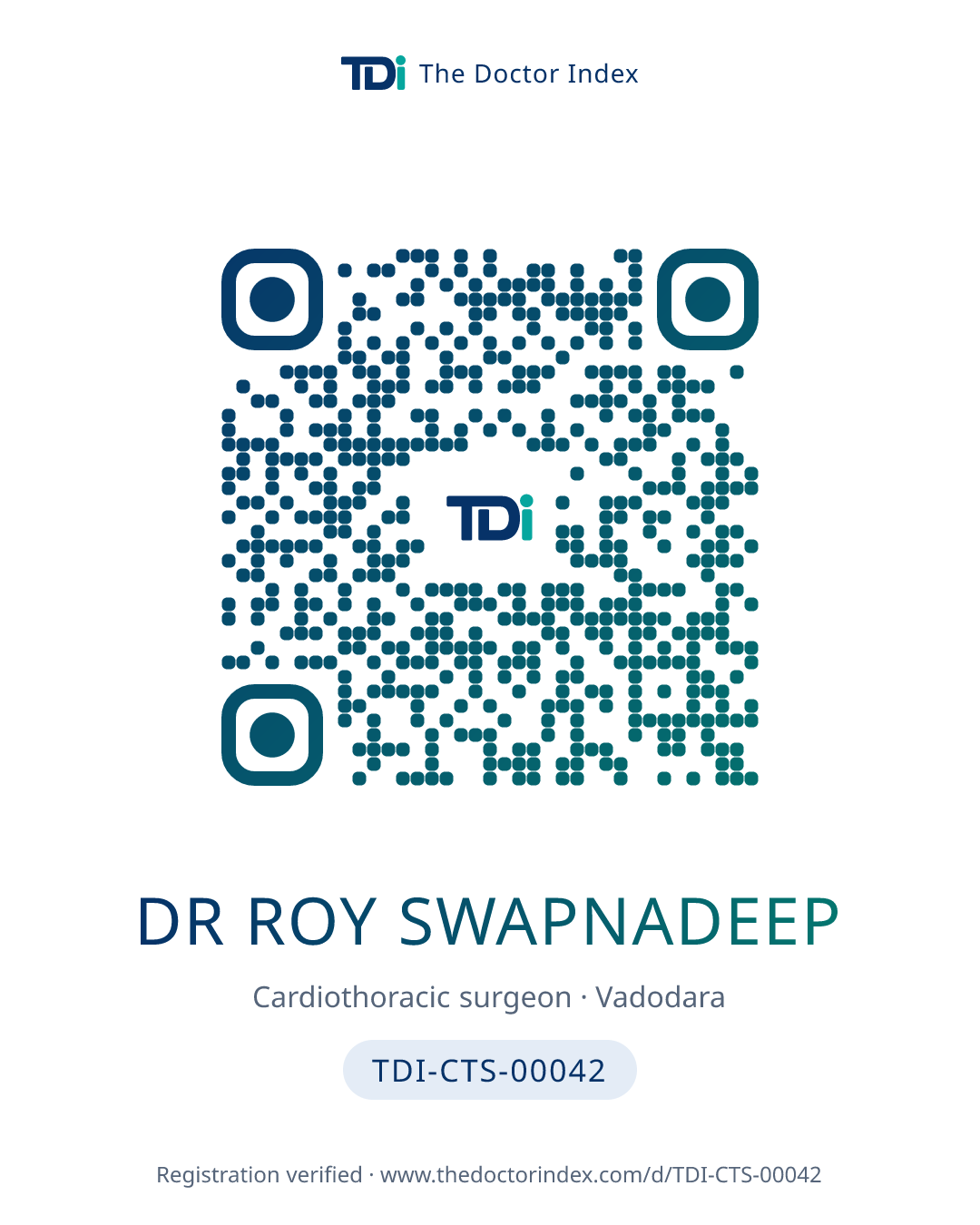 QR card for Dr Roy Swapnadeep, TDI-CTS-00042