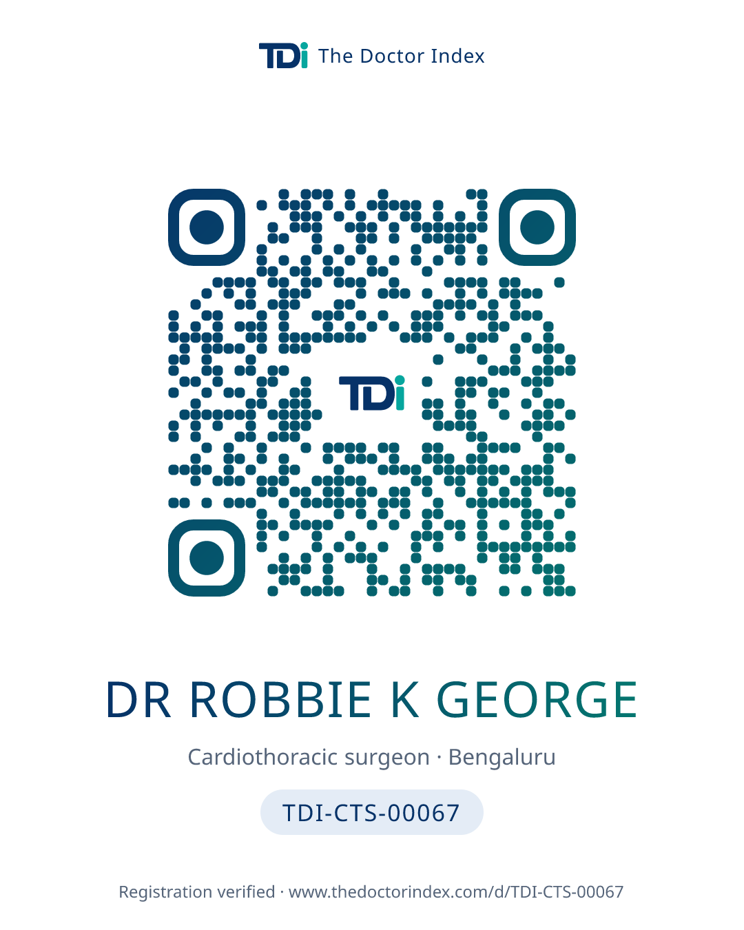 QR card for Dr Robbie K George, TDI-CTS-00067