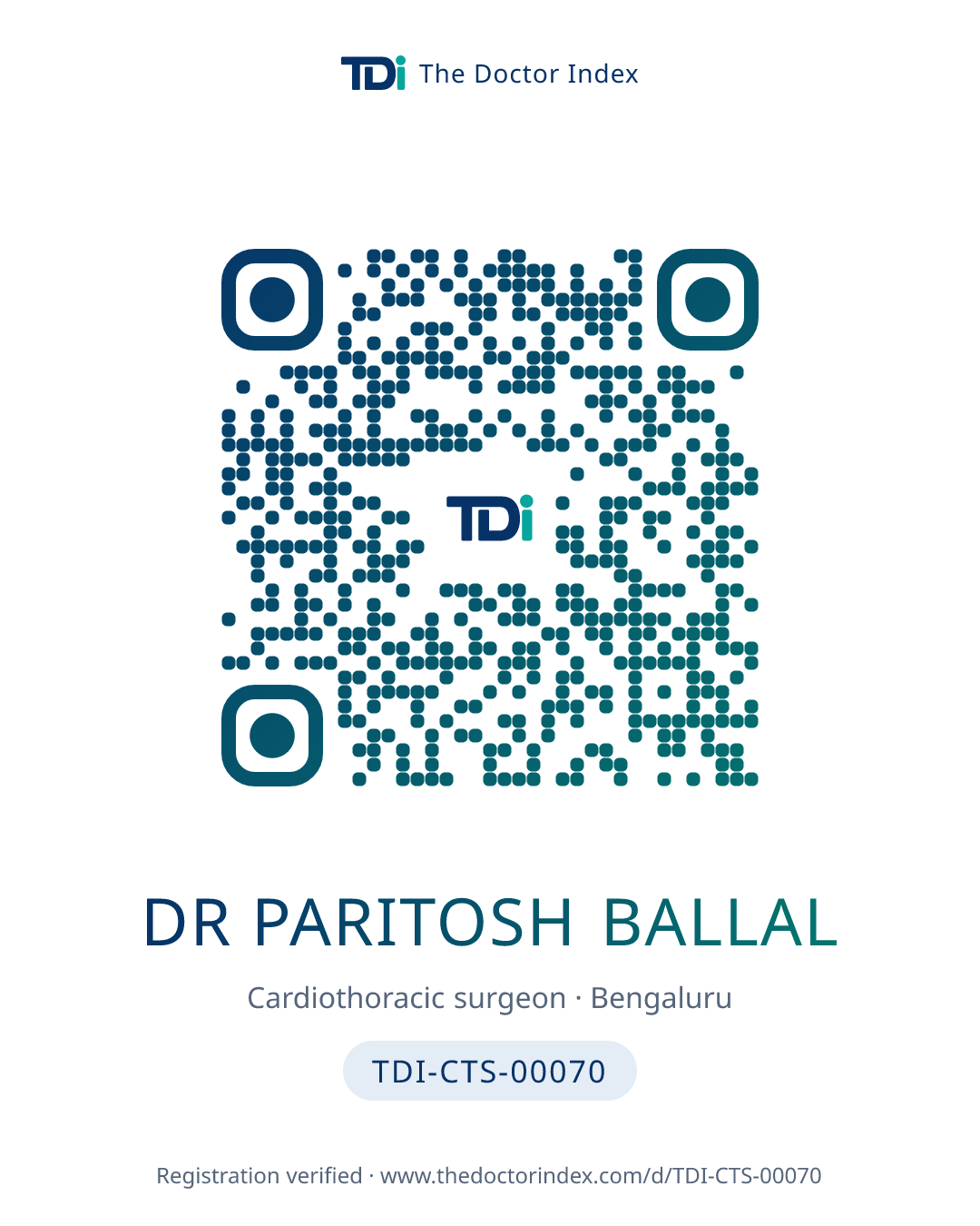 QR card for Dr Paritosh Ballal, TDI-CTS-00070