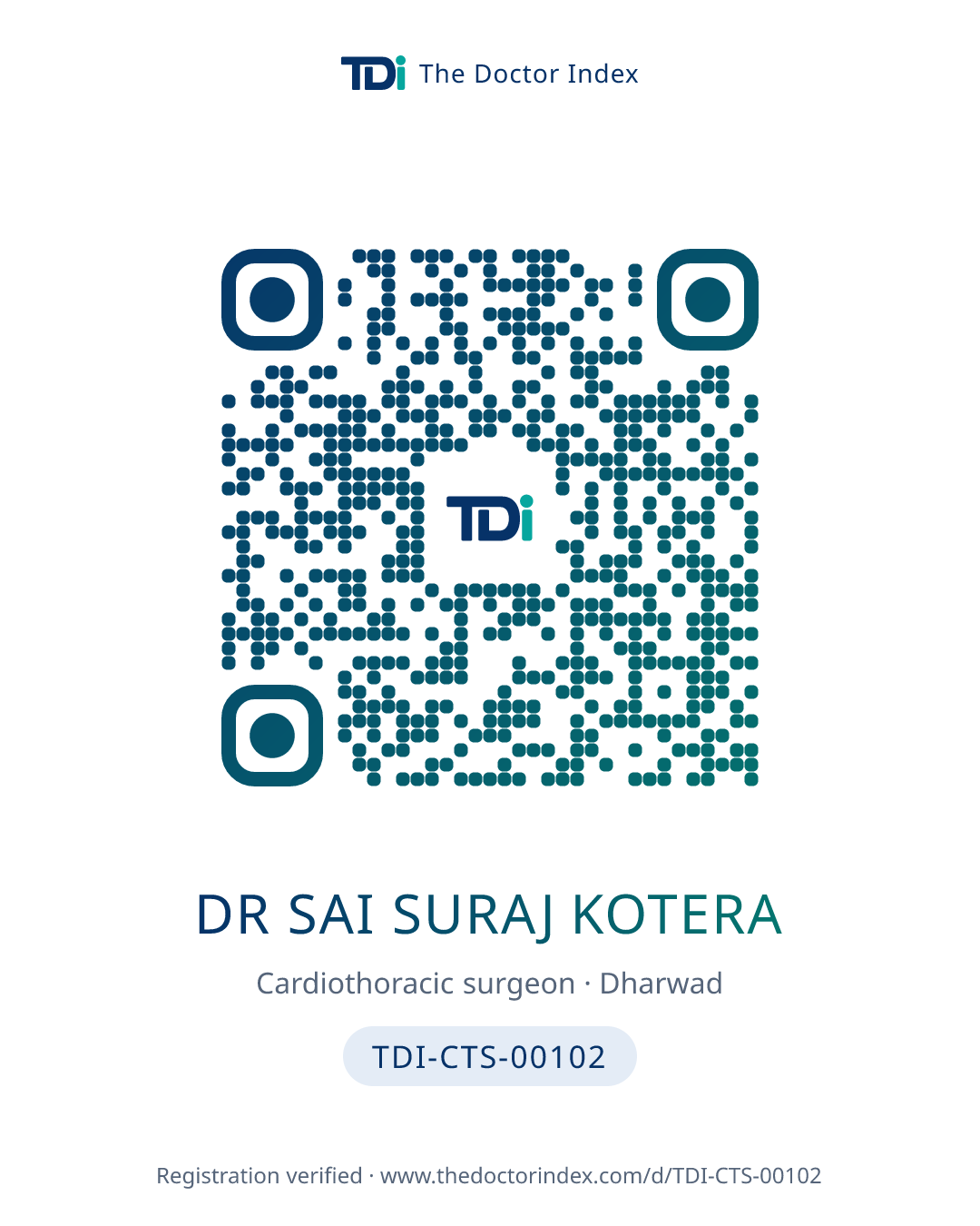 QR card for Dr Sai Suraj Kotera, TDI-CTS-00102