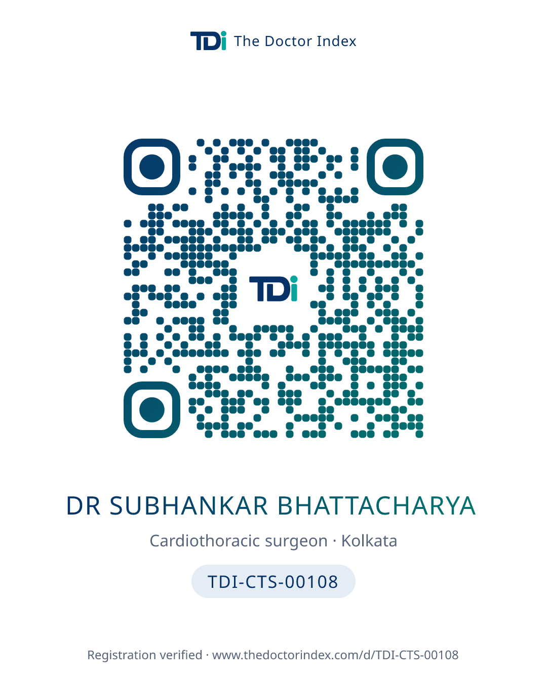 QR card for Dr Subhankar Bhattacharya, TDI-CTS-00108