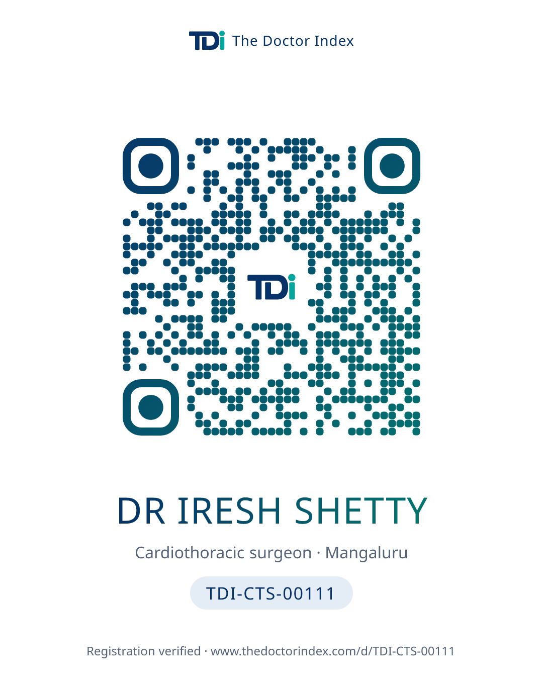 QR card for Dr Iresh Shetty, TDI-CTS-00111