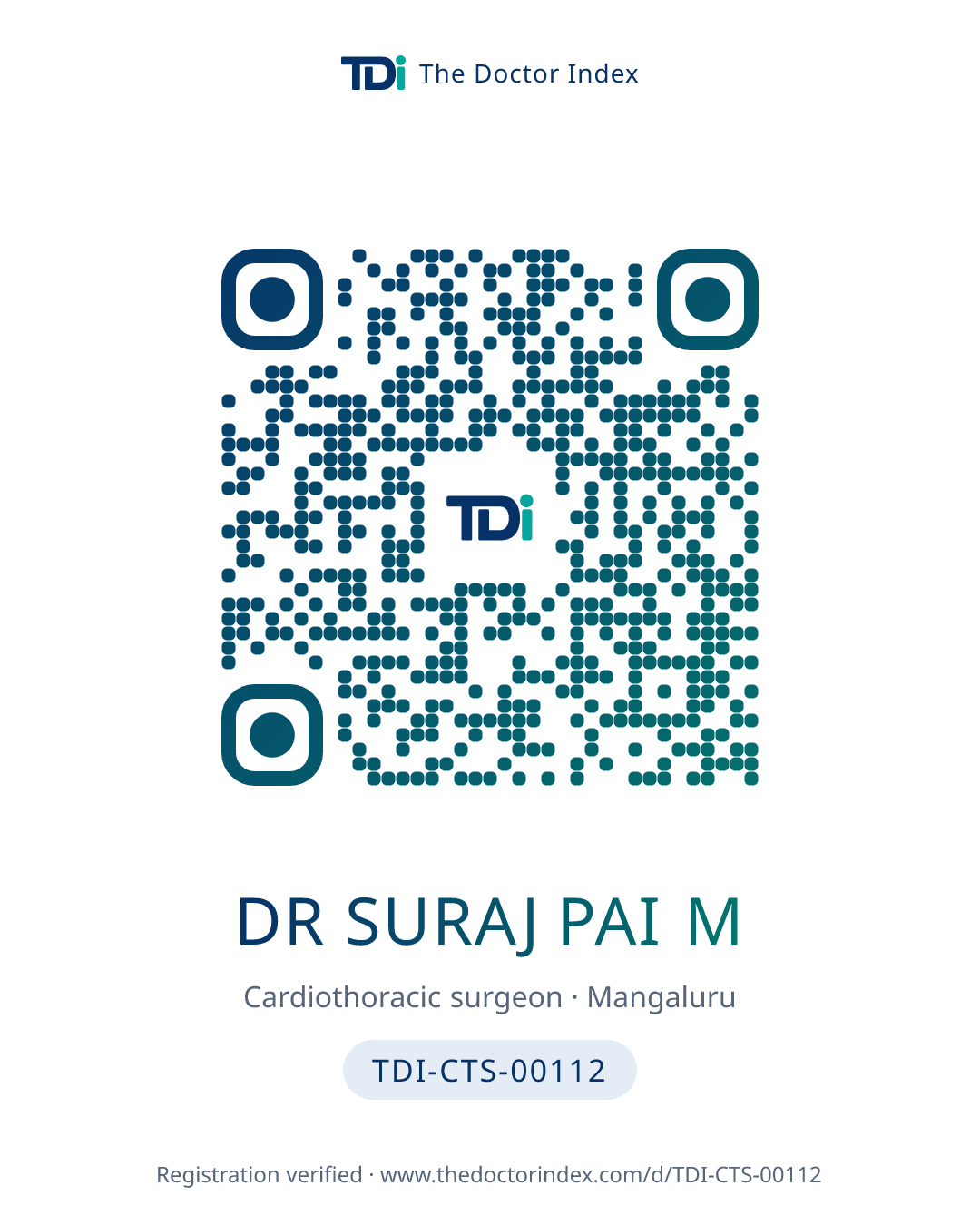 QR card for Dr Suraj Pai M, TDI-CTS-00112