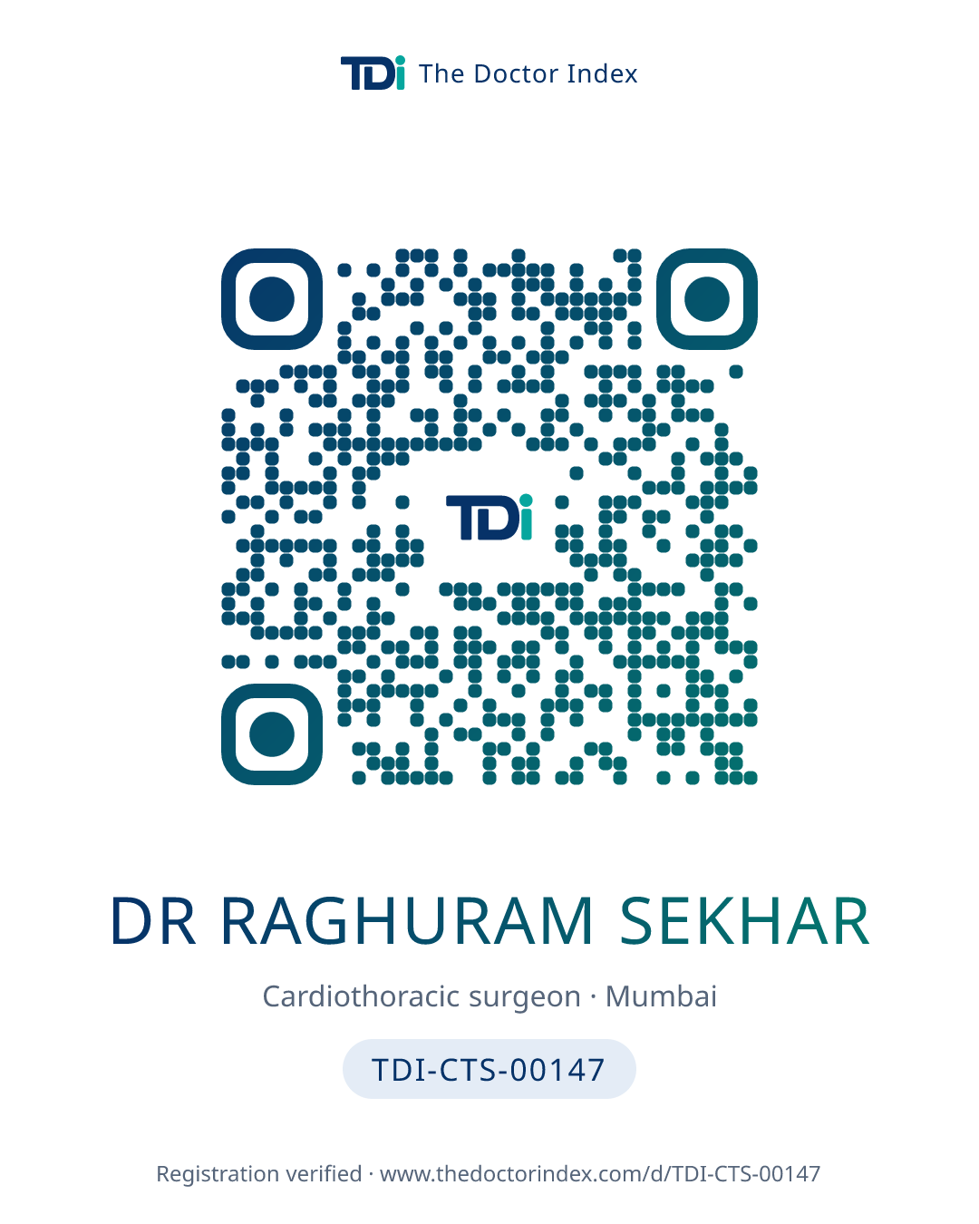 QR card for Dr Raghuram Sekhar, TDI-CTS-00147