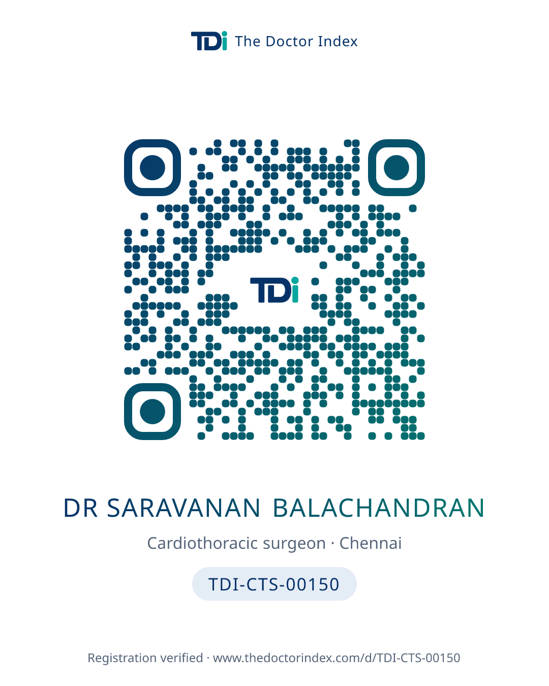 QR card for Dr Saravanan Balachandran, TDI-CTS-00150